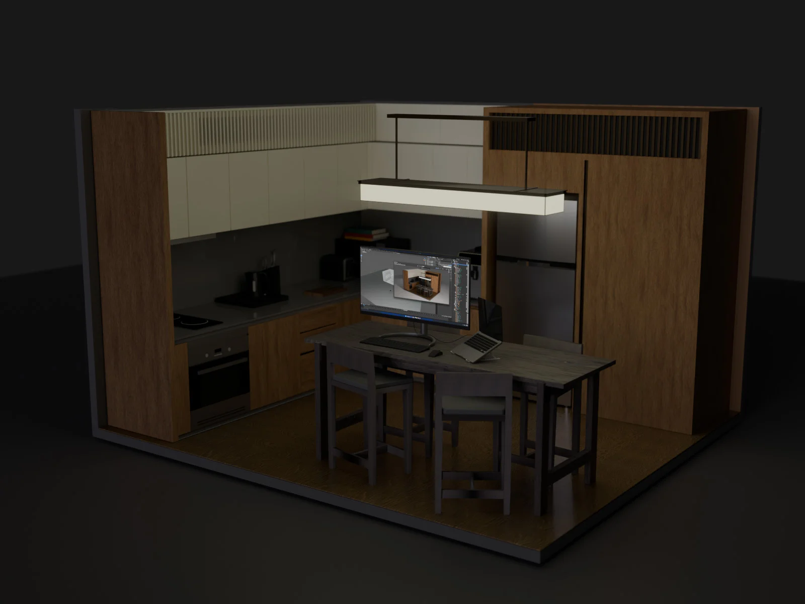 Semi textured render of Hoiana kitchen workplace
